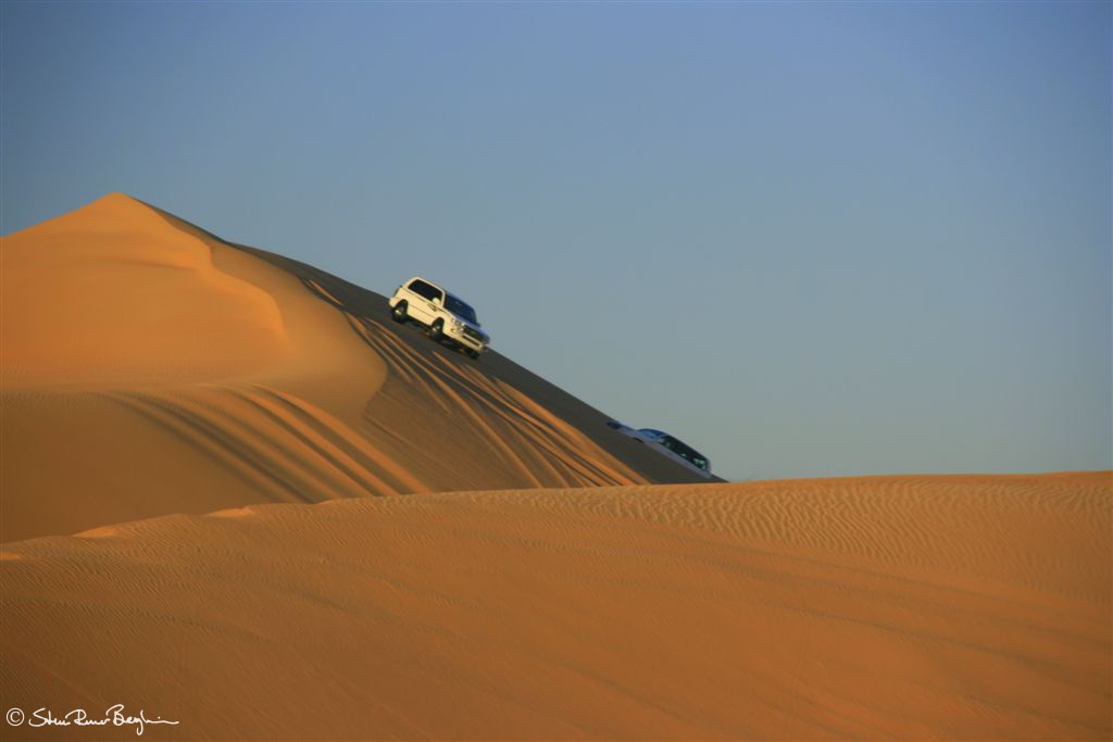 Land Cruisers on sand dune