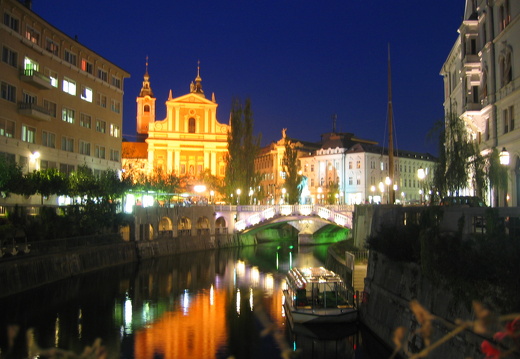 Triple bridge at night, Ljubljana