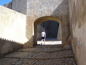 Øyvind ascending the stairs to the citadel
