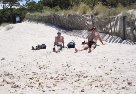 White sand, white people: Harald and Øyvind at Calvi beach