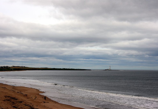 Sandstrand og fyrtårn ved Whitley Bay