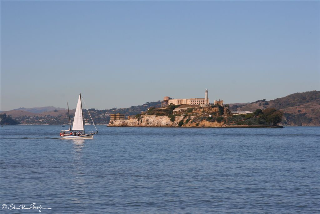 Sail boat passing in front of Alcatraz