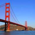 Tanker vessel passing under the Golden Gate bridge