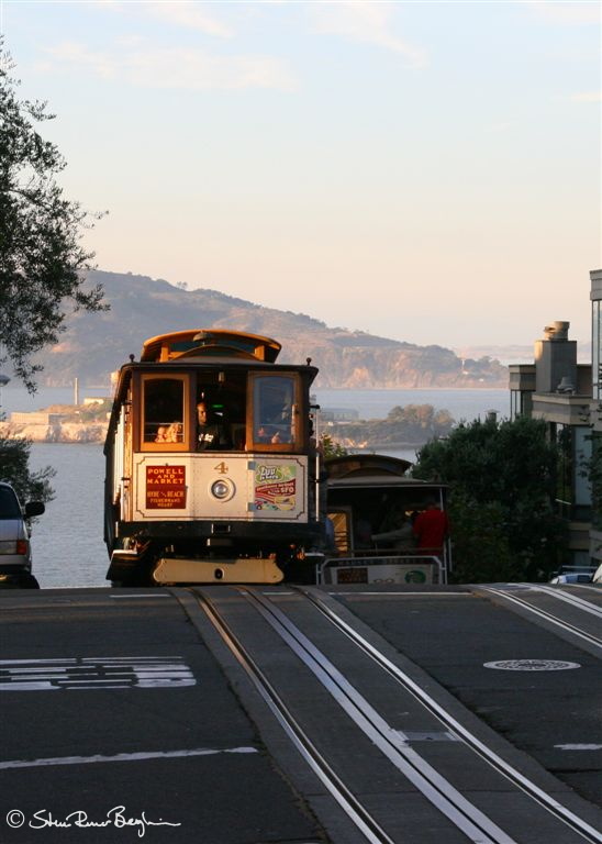 Cable cars on Hyde Street hill top