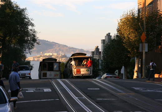 Cable cars on Hyde Street hill top