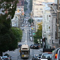 Cable car in steep hill downtown San Francisco