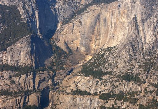 The dried-out Yosemite Falls