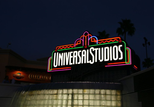 Universal Studios sign by nightfall