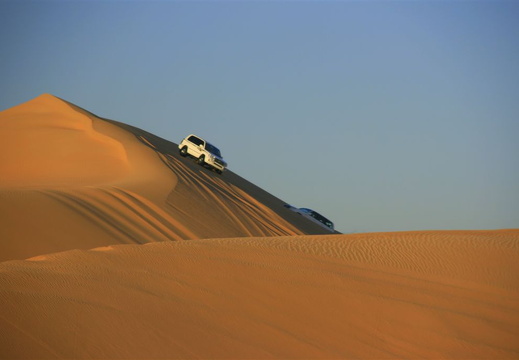 Land Cruisers on sand dune