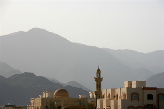 Mosque at foot of mountains in Fujairah
