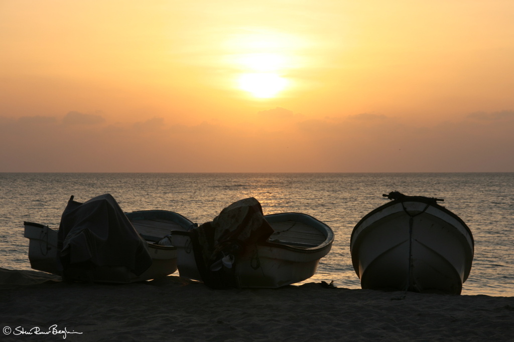 Boats at sunrise, Ras al Jinz Beach