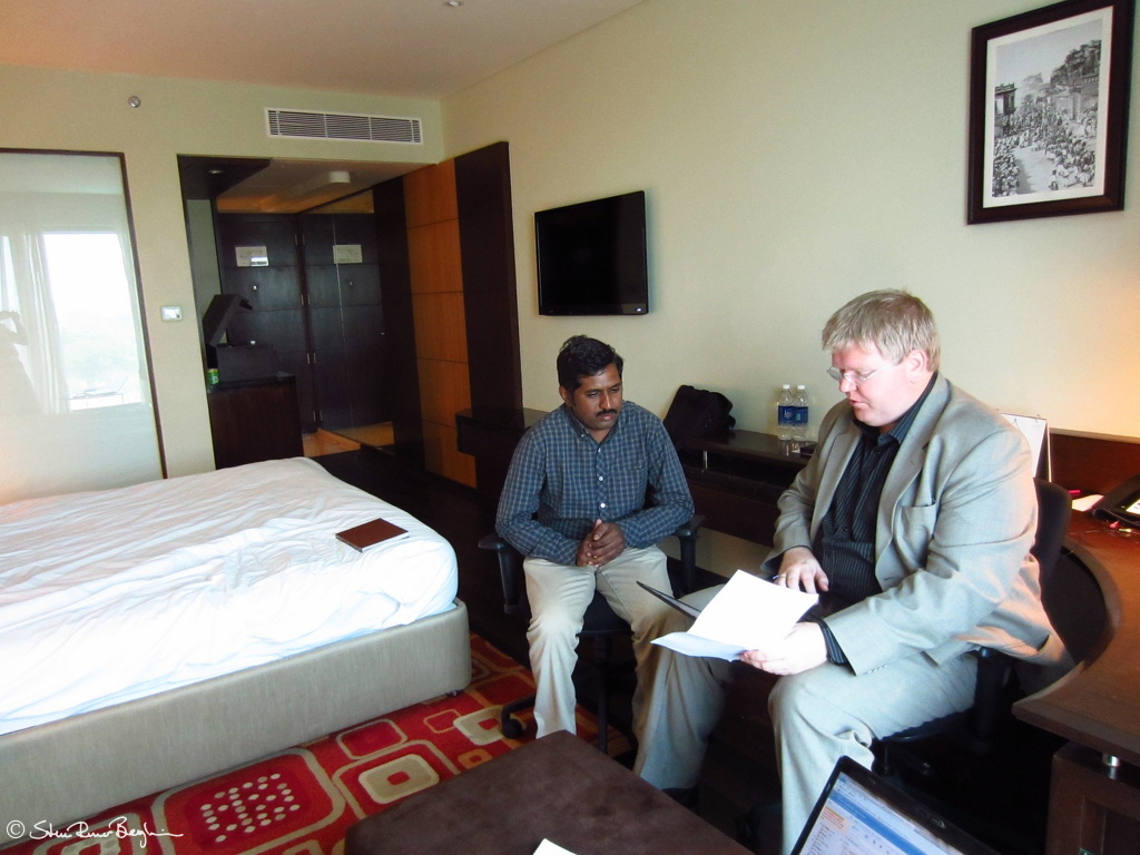 Doing interviews in the hotel