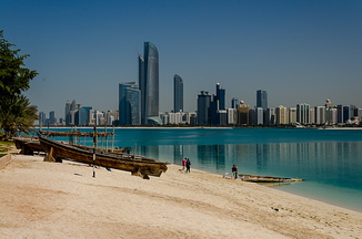 Abu Dhabi Corniche seen from the Heritage Village