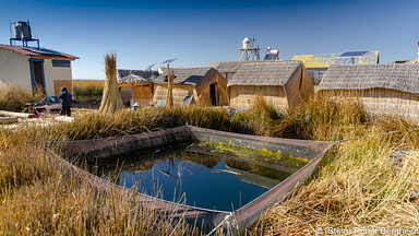 Fish farm on floating island, Uros, Titicaca