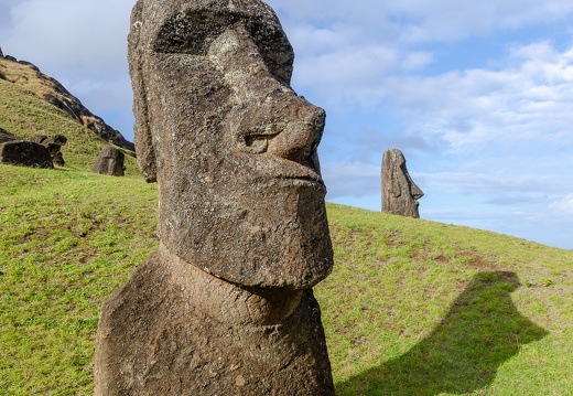 Moai on the southern slope of Rano Raraku