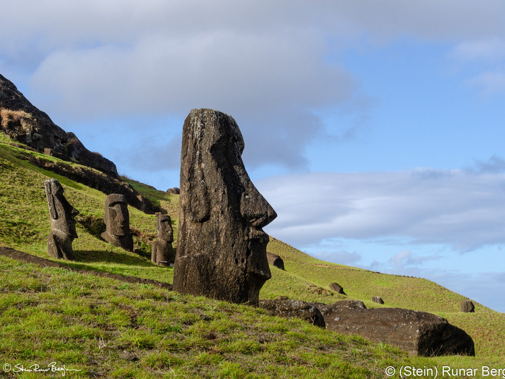 Moai on the southern slope of Rano Raraku