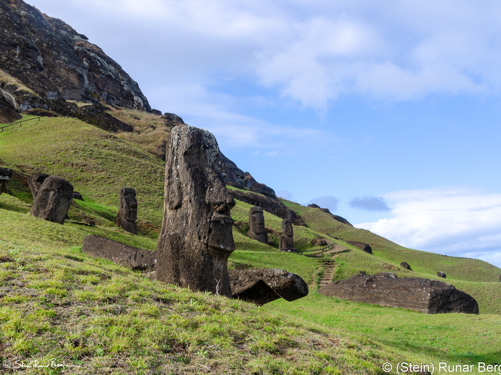 Moai on the southern slope of Rano Raraku