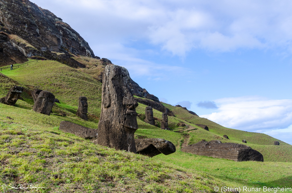 Moai on the southern slope of Rano Raraku