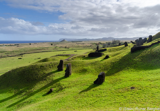Moai on the southern slope of Rano Raraku