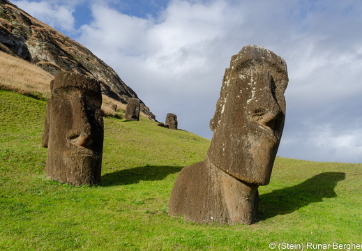 Moai on the southern slope of Rano Raraku