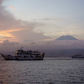 Boats in the Sundae Strait, Ijen volcanoes in the background 