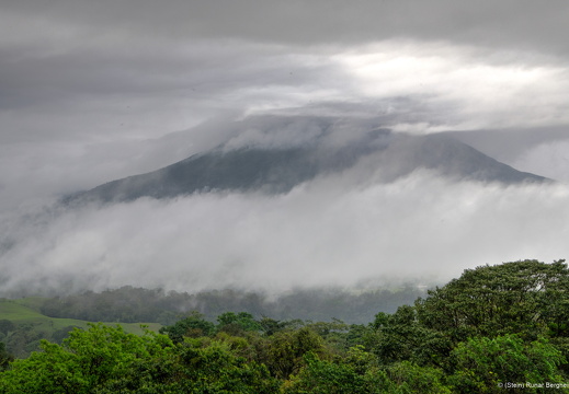 Arenal Volcano, shrouded in fog and mist