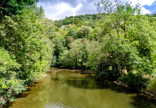 Slow-flowing Lesse River downstream of Chateau de Walzin