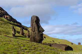 Moai on the southern slope of Rano Raraku