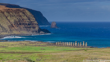 Ahu Tongariki seen from Rano Raraku