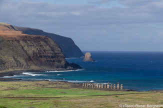 Ahu Tongariki seen from Rano Raraku