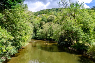 Slow-flowing Lesse River downstream of Chateau de Walzin